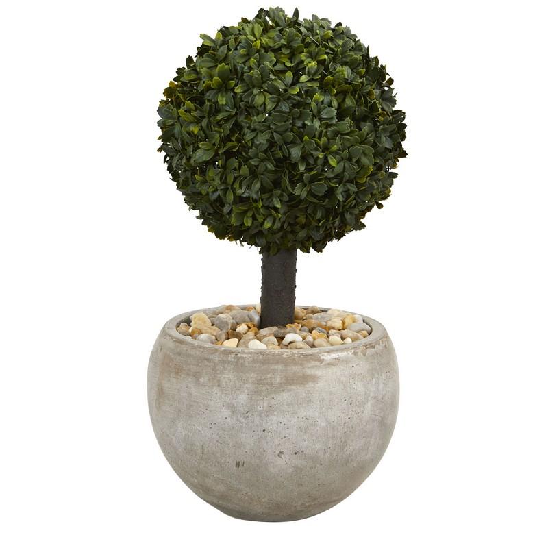 2' Boxwood Topiary Artificial Tree in Sand Colored Bowl (Indoor/Outdoor)