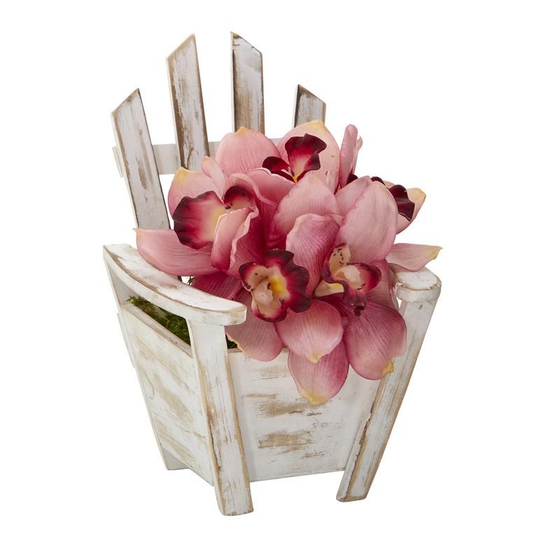 Cymbidium Orchid Artificial Arrangement in Chair Planter