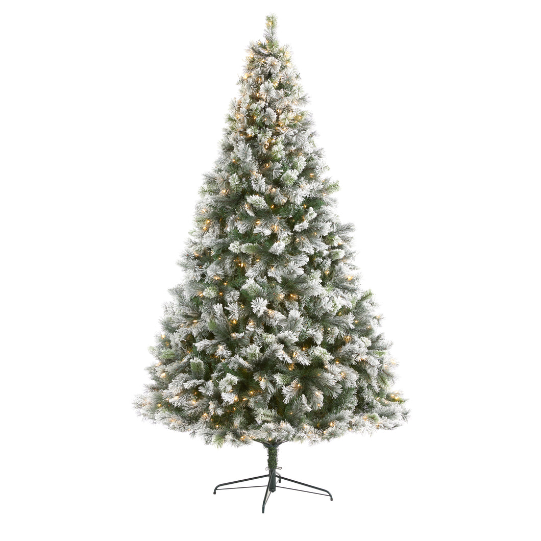 9' Flocked Oregon Pine Artificial Christmas Tree with 600 Clear Lights