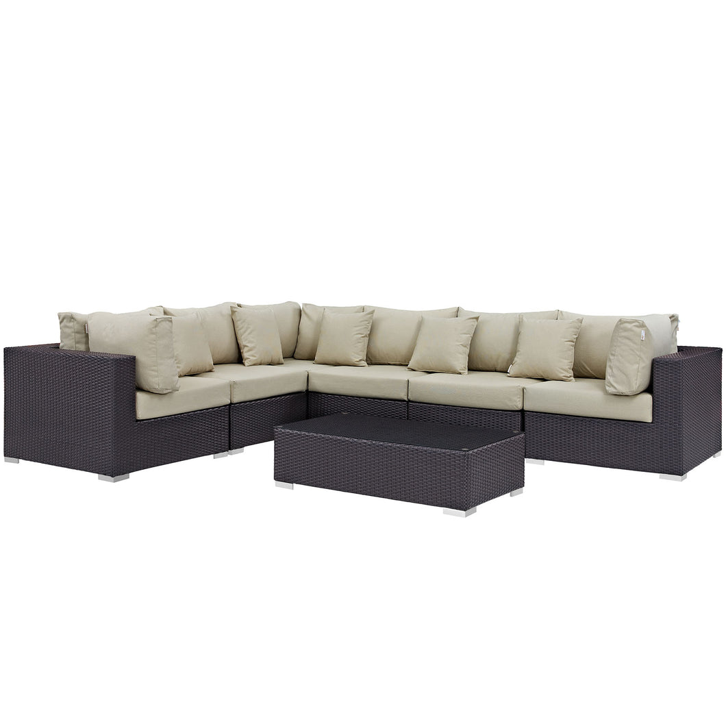 Conway Outdoor Patio Wicker Rattan 5-Piece Sectional Sofa Furniture Set