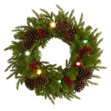 Load image into Gallery viewer, 24&quot; Christmas Artificial Wreath with 50 Multicolored Lights
