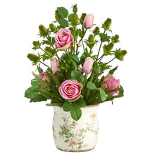Load image into Gallery viewer, 24&quot; Rose, Thistle and Succulent Artificial Arrangement in Floral Vase
