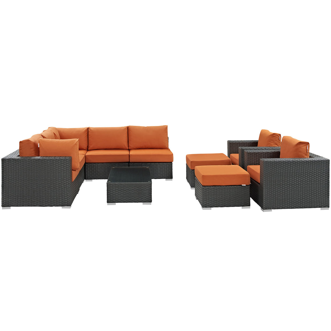 Sojourn 10 Piece Outdoor Patio Sunbrella¨ Sectional Set by Modway