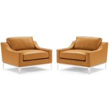 Load image into Gallery viewer, Harness Stainless Steel Base Leather Armchair Set of 2 by Modway
