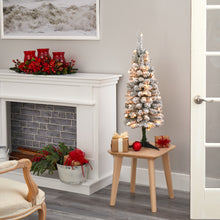 Load image into Gallery viewer, 3&#39; Flocked Pencil Artificial Christmas Tree w/ 50 Clear Lights &amp; 132 Bendable
