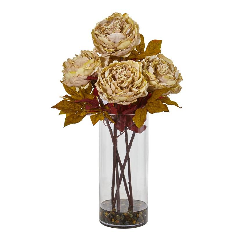 Peony Artificial Arrangement in Glass Vase