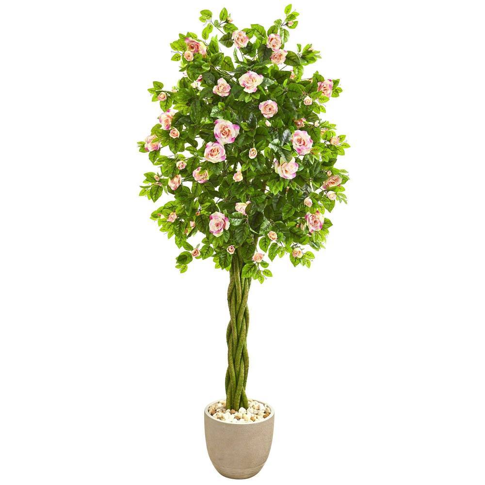6' Rose Artificial Tree in Sand Stone Planter