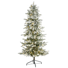 Load image into Gallery viewer, 6.5' Slim Flocked Nova Scotia Spruce Artificial Christmas Tree
