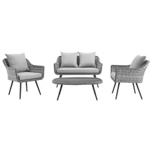 Load image into Gallery viewer, Endeavor 4 Piece Outdoor Patio Wicker Rattan Loveseat Armchair and Coffee Table Set by Modway
