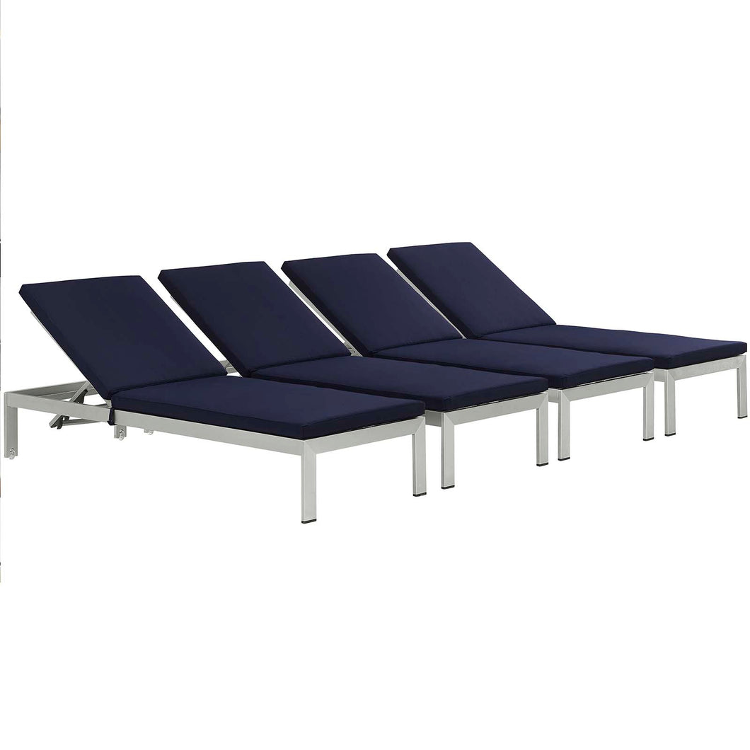 Shore Outdoor Patio Aluminum Chaise with Cushions Set of 4 by Modway