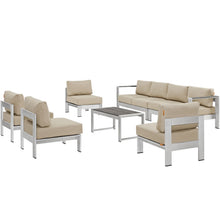 Load image into Gallery viewer, Shore 7 Piece Outdoor Sectional Sofa Set in Silver Beige
