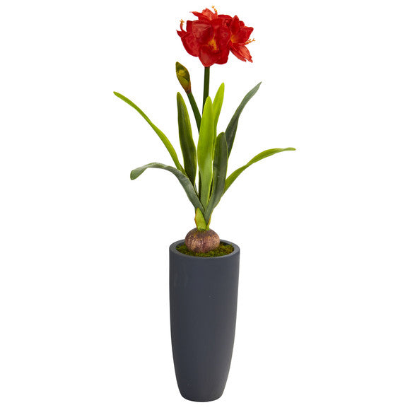 3.5' Amaryllis Artificial Plant in Gray Planter