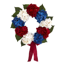 Load image into Gallery viewer, 24&quot; Red, White and Blue &quot;Americana&quot; Hydrangea Artificial Wreath
