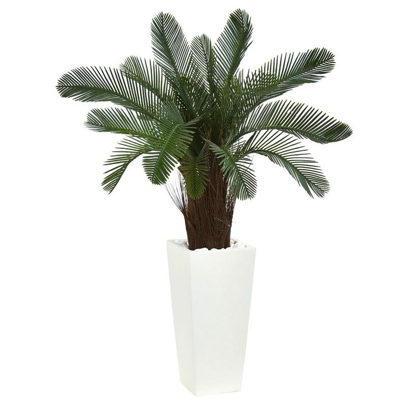40' Cycas Artificial Tree in White Tower Planter UV Resistant (Indoor/Outdoor)