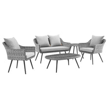 Load image into Gallery viewer, Endeavor 5 Piece Outdoor Patio Wicker Rattan Loveseat Armchair Coffee + Side Table Set by Modway
