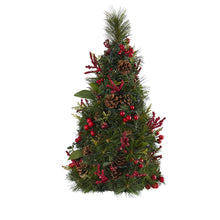 Load image into Gallery viewer, 2&#39; Mixed Berry and Pine Cone Artificial Christmas Tree with 35 Clear LED Lights
