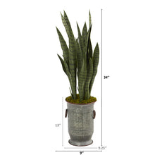 Load image into Gallery viewer, 34&quot; Sansevieria Artificial Plant in Vintage Metal Planter
