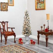 Load image into Gallery viewer, 5.5&#39; Flocked Pencil Artificial Christmas Tree w/ 200 Clear Lights

