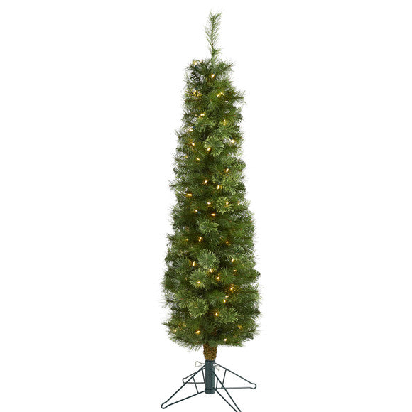 5' Green Pencil Artificial Christmas Tree with 100 Clear LED Lights