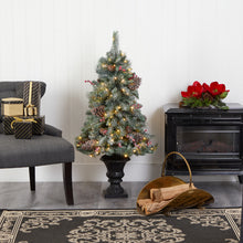 Load image into Gallery viewer, 4&#39; Frosted Pine, Pinecone &amp; Berries Artificial Christmas Tree w/ 100 Clear LED
