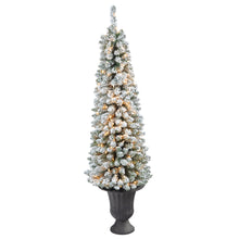 Load image into Gallery viewer, 62&#39; Flocked Pencil Artificial Christmas Tree w/ 200 Clear Lights
