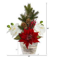 Load image into Gallery viewer, 15&quot; Poinsettia and Orchid Artificial Arrangement in Christmas Tree Vase
