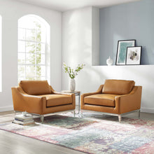 Load image into Gallery viewer, Harness Stainless Steel Base Leather Armchair Set of 2 by Modway
