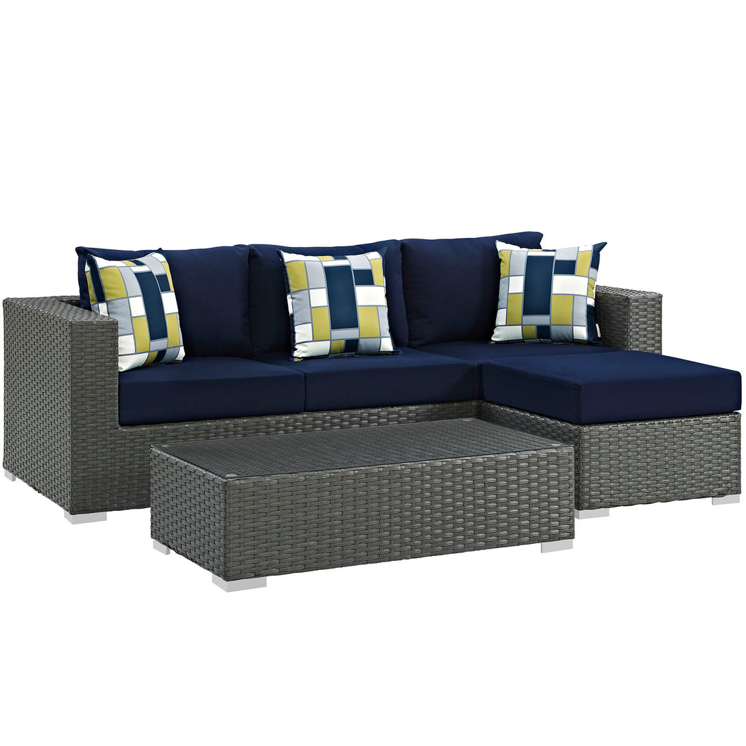 Sojourn 3 Piece Outdoor Patio Sunbrella¨ Sectional Set by Modway