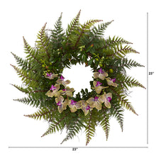 Load image into Gallery viewer, 23&quot; Fern and Phalaenopsis Orchid Artificial Wreath
