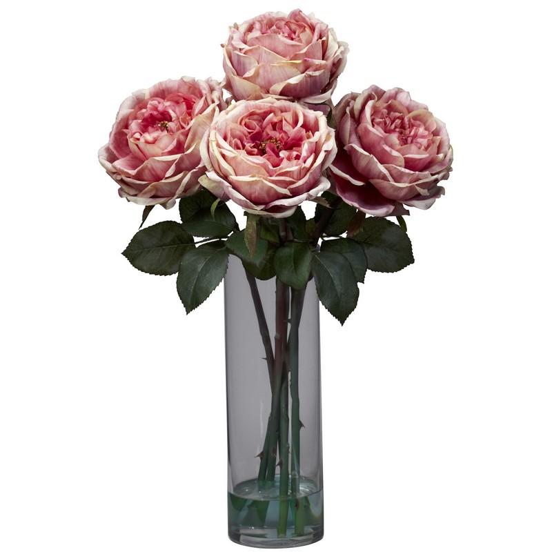 Fancy Rose w/Cylinder Vase Silk Flower Arrangement