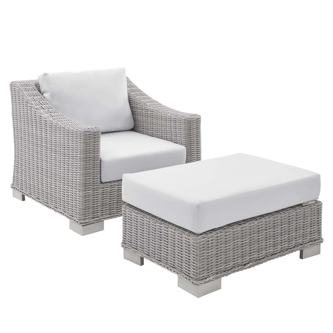 Conway 2-Piece Sunbrella¨ Outdoor Patio Wicker Rattan Armchair and Ottoman Set by Modway