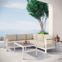 Load image into Gallery viewer, Shore 4 Piece Outdoor Aluminum Sectional Sofa Set in Silver Beige
