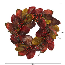 Load image into Gallery viewer, 24&quot; Harvest Magnolia Leaf and Berries Artificial Wreath
