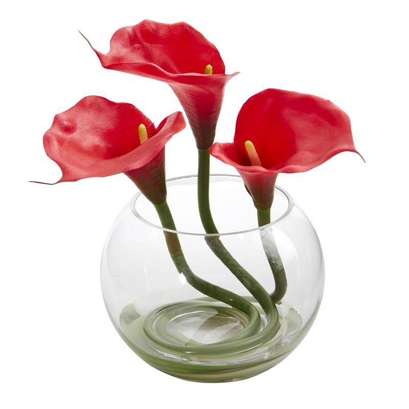 9'' Calla Lily Artificial Arrangement in Rounded Glass Vase