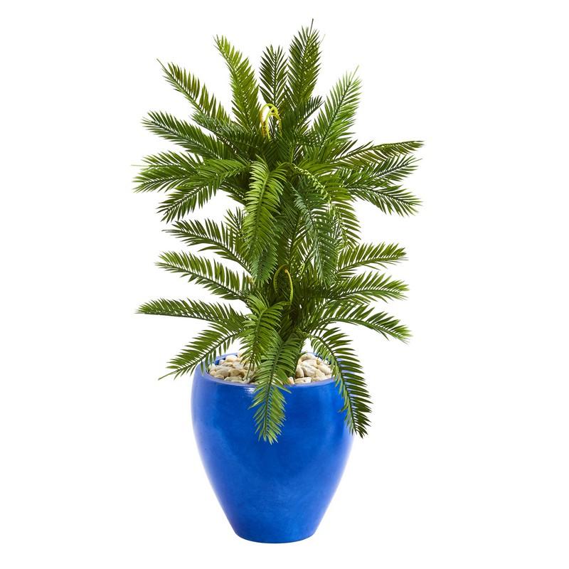 3' Double Cycas Artificial Plant in Blue Planter