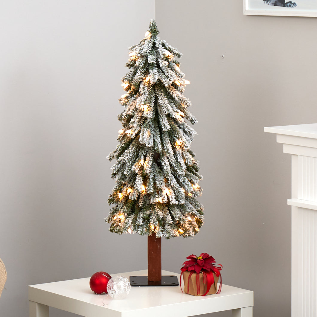 3' Flocked Gr& Alpine Artificial Christmas Tree w/ 50 Clear Lights