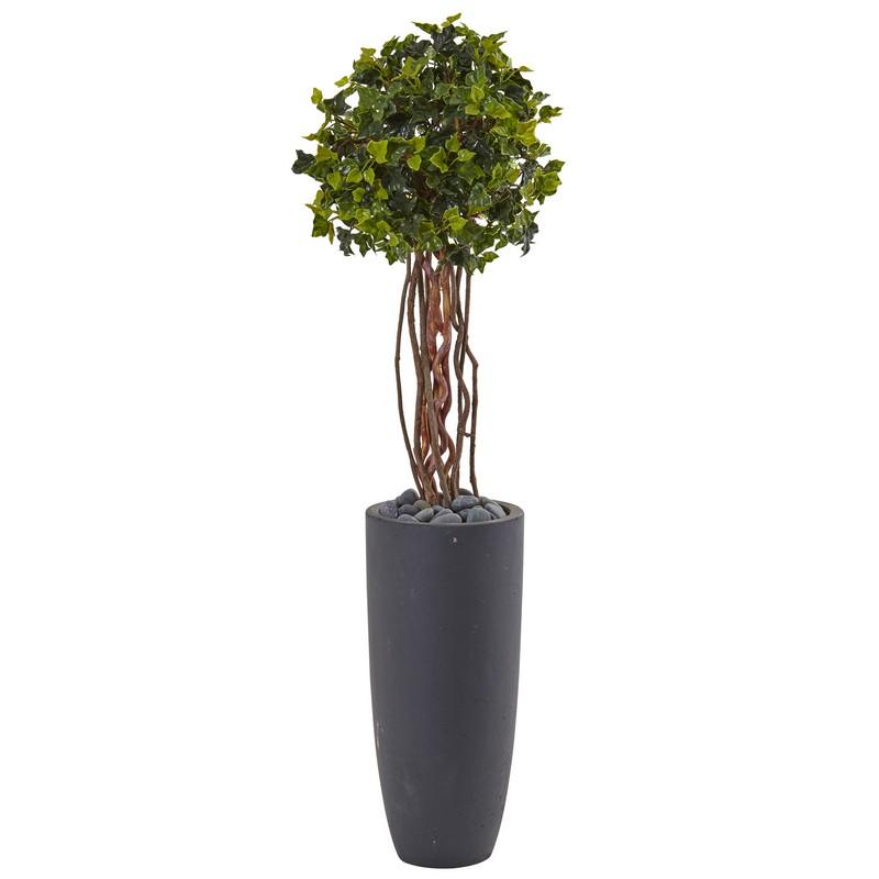 3.5' English Ivy Tree in Gray Cylinder Planter UV Resistant (Indoor/Outdoor)
