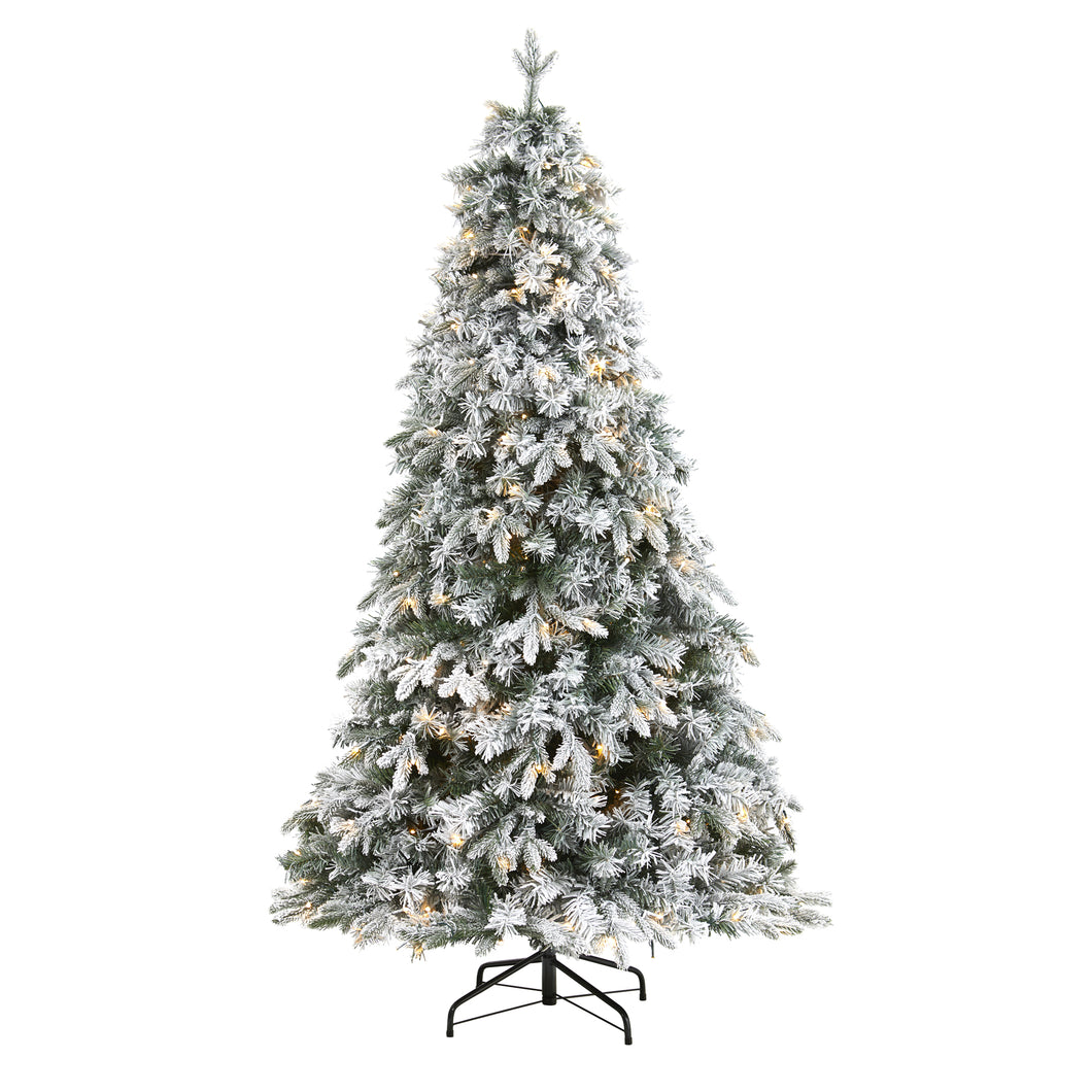 6' Flocked Vermont Mixed Pine Artificial Christmas Tree w/300 Clear LEDs Lights