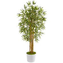 Load image into Gallery viewer, 5&#39; Bamboo Artificial Tree in White Tin Planter
