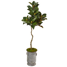 Load image into Gallery viewer, 61&quot; Magnolia Artificial Tree in Vintage Metal Planter
