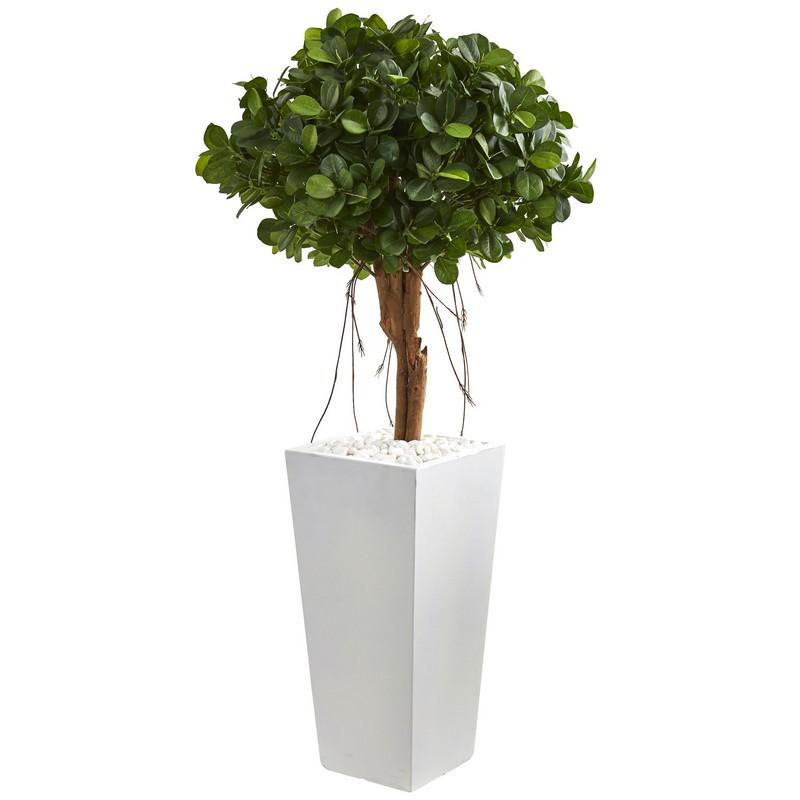 45' Ficus Artificial Tree in White Tower Planter