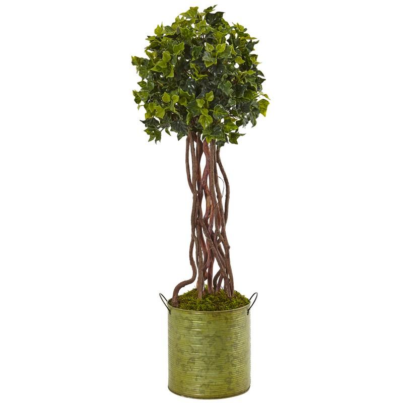 2.5' English Ivy Tree in Metal Planter UV Resistant (Indoor/Outdoor)