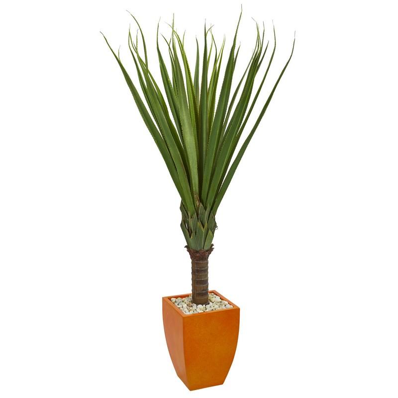 5.5' Spiky Agave Artificial Plant in Orange Planter