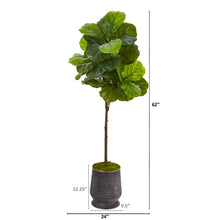 Load image into Gallery viewer, 62&quot;  Fiddle Leaf Artificial Tree in Ribbed Metal Planter (Real Touch)
