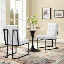 Load image into Gallery viewer, Privy Black Stainless Steel Upholstered Fabric Dining Chair Set of 2 by Modway
