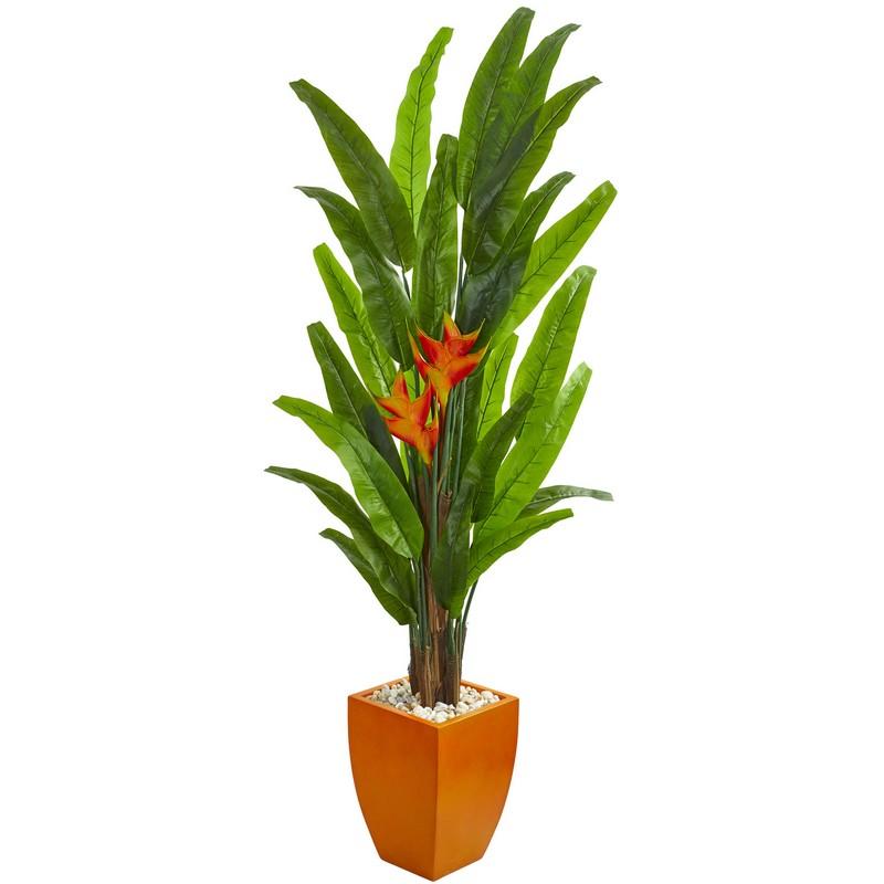 6.5' Heliconia Artificial Plant in Orange Planter