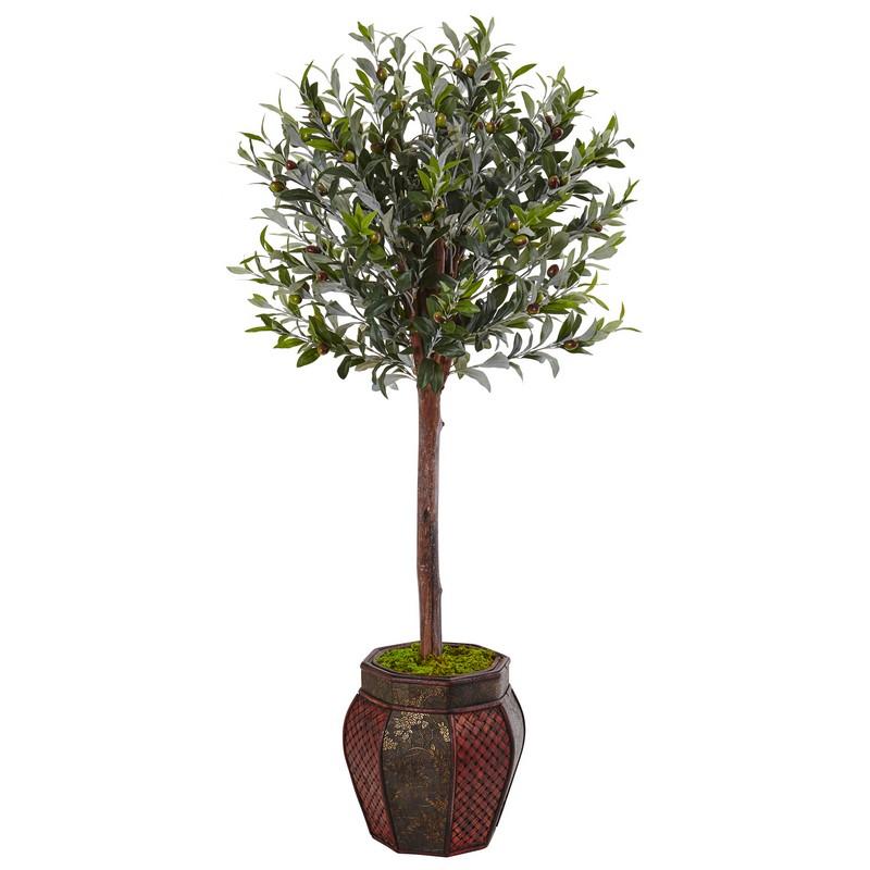 4.5' Olive Topiary Tree in Weave Panel Planter