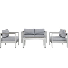 Load image into Gallery viewer, Shore 4 Piece Outdoor Patio Aluminum Sectional Sofa Set by Modway
