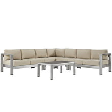 Load image into Gallery viewer, Shore 6 Piece Outdoor Aluminum Sectional Sofa Set in Silver Beige
