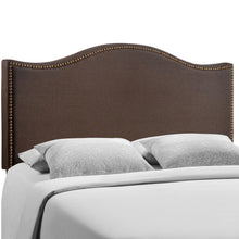 Load image into Gallery viewer, Curl Nailhead Upholstered Queen Headboard in Dark Brown

